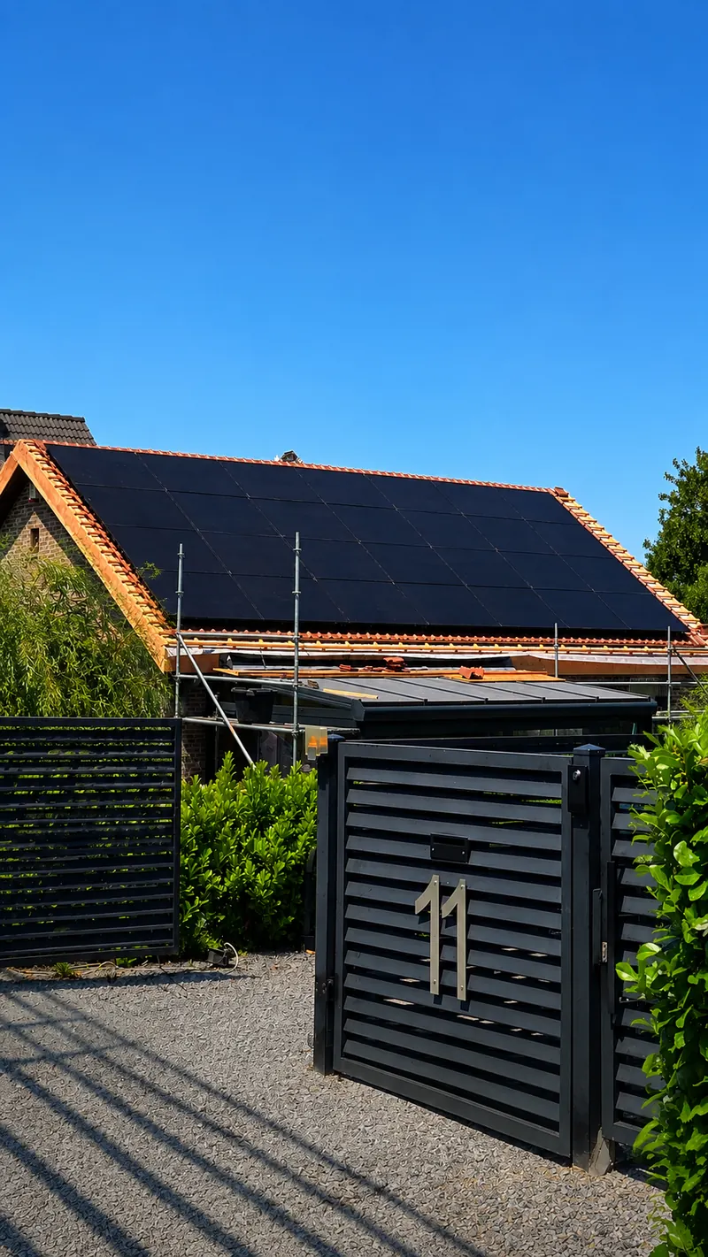 Maison avec toiture équipée de panneaux photovoltaïques